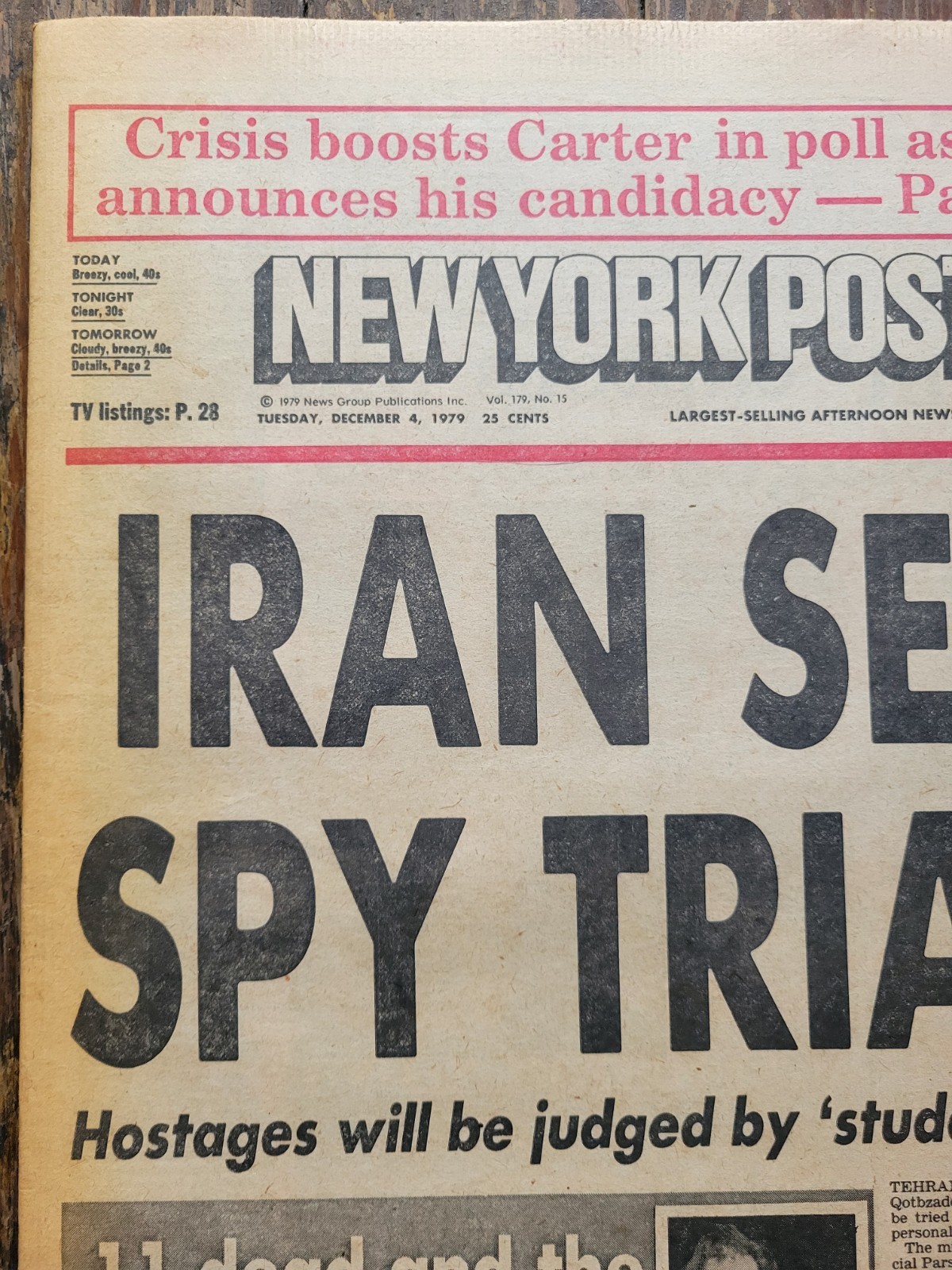 New York Post Newspaper, Dec 4, 1979, Iran Sets Spy Trials, The Who Stampede