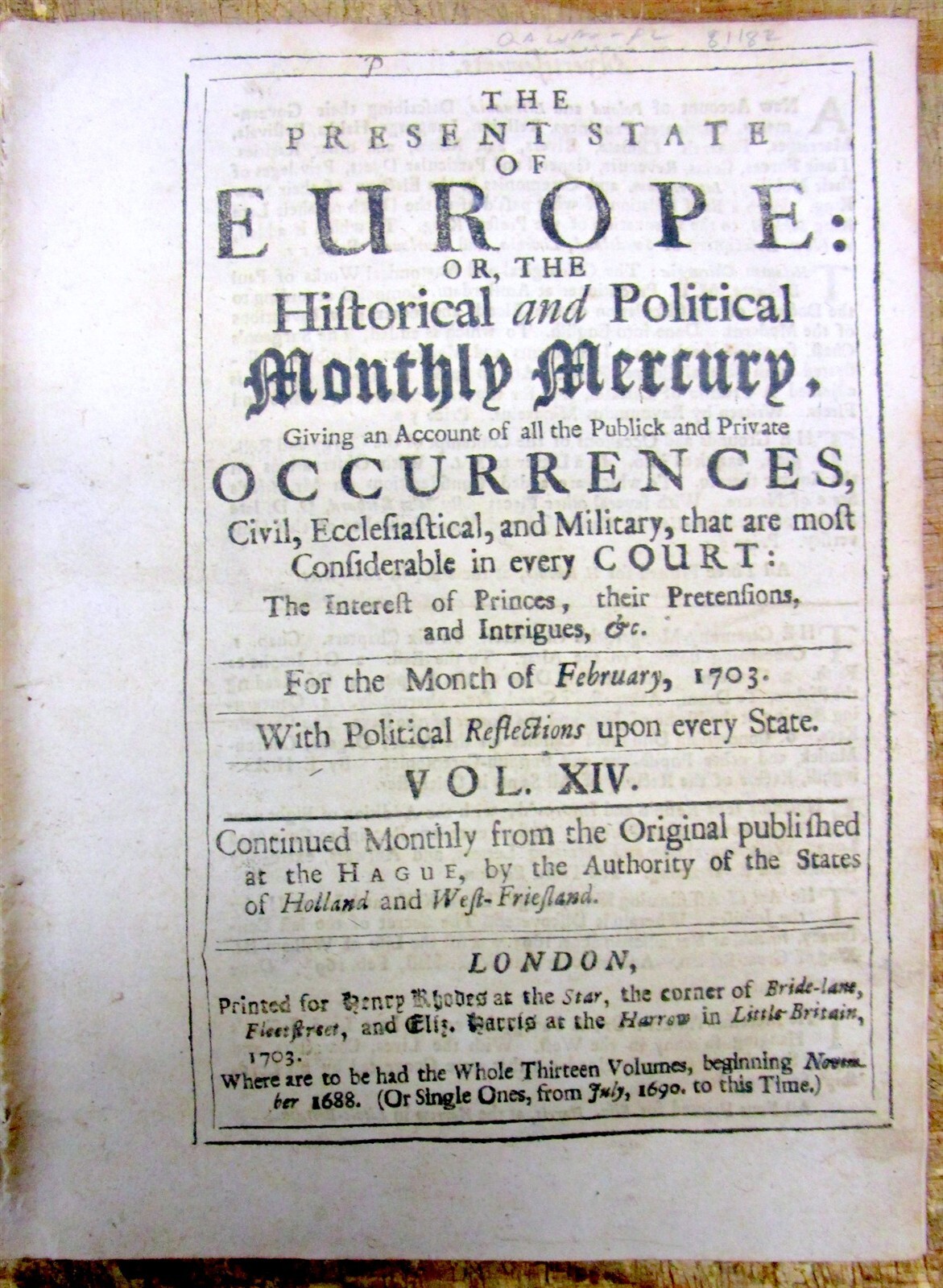 1703 newspaper / news book QUEEN ANNES WAR Colonial War in America NAVAL BATTLE