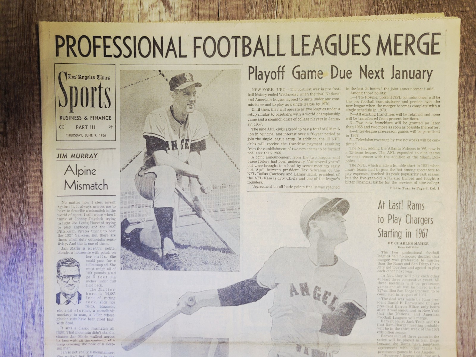 1966 Jun 9: LA Los Angeles Times Sports – NFL / AFL Pro Football Leagues Merge
