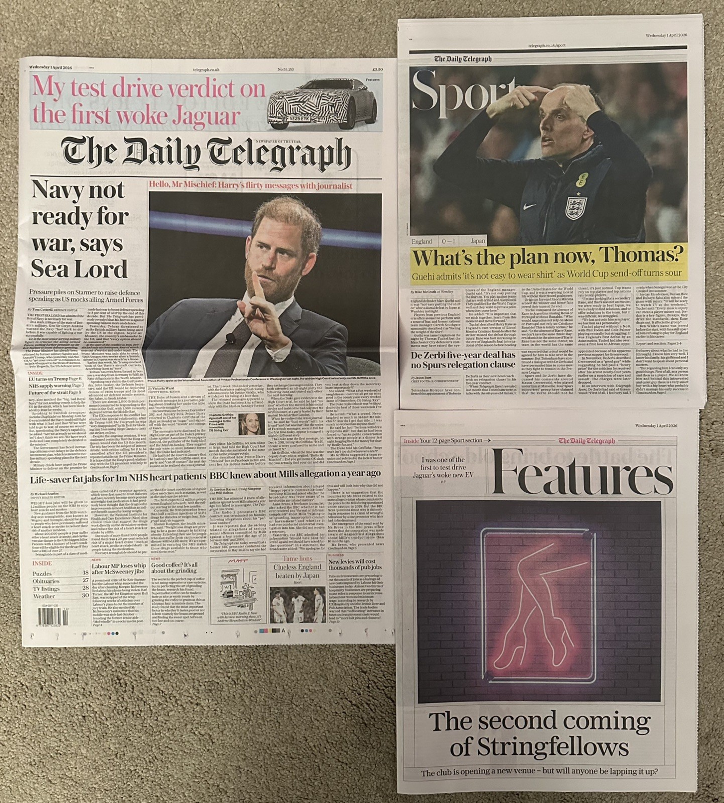 The Daily Telegraph 1st April 2026 1/4/26 Prince Harry High Court Revelations