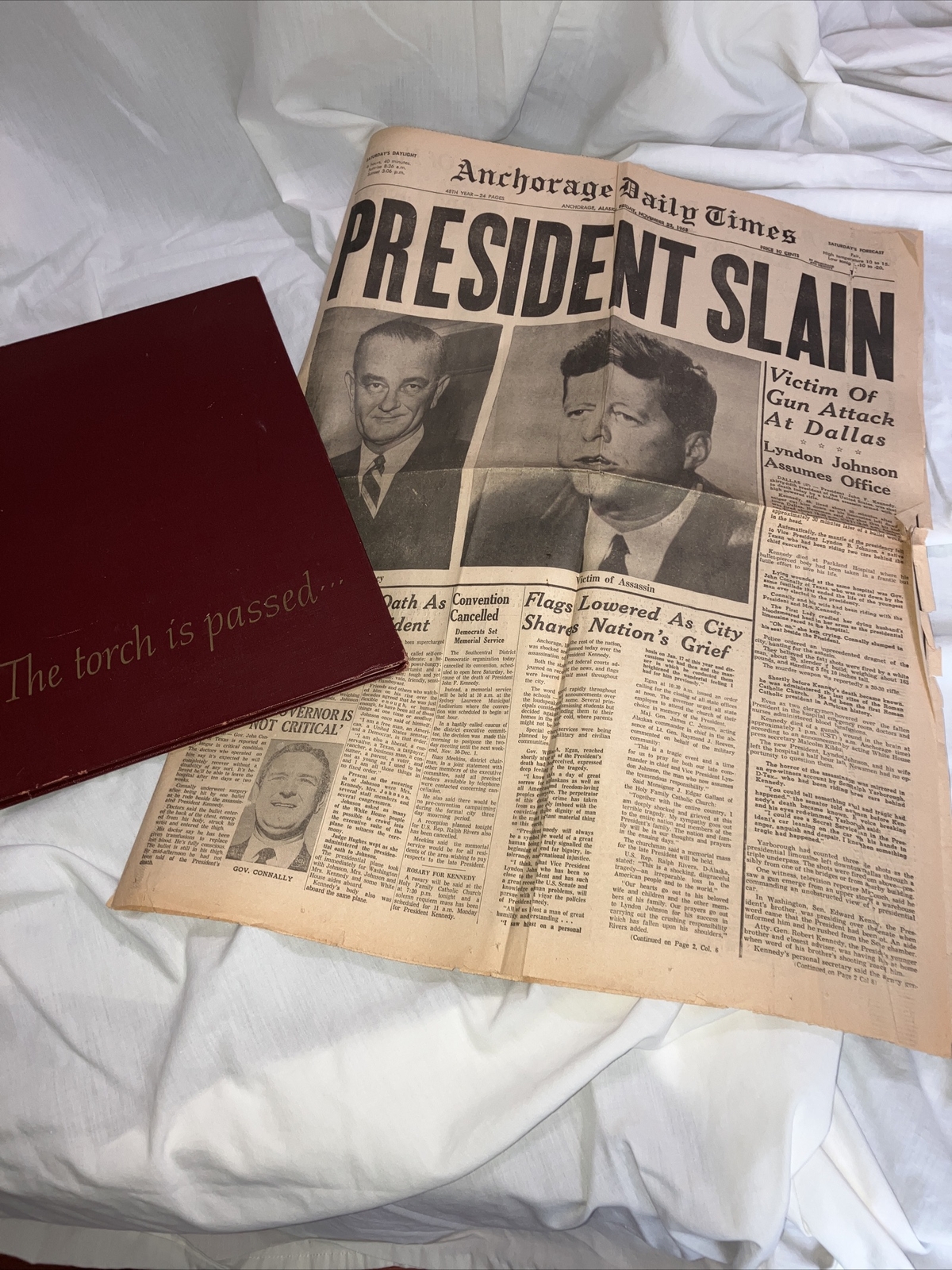 Anchorage Daily Times Nov 22, 1963 + The torch is passed JOHN F KENNEDY
