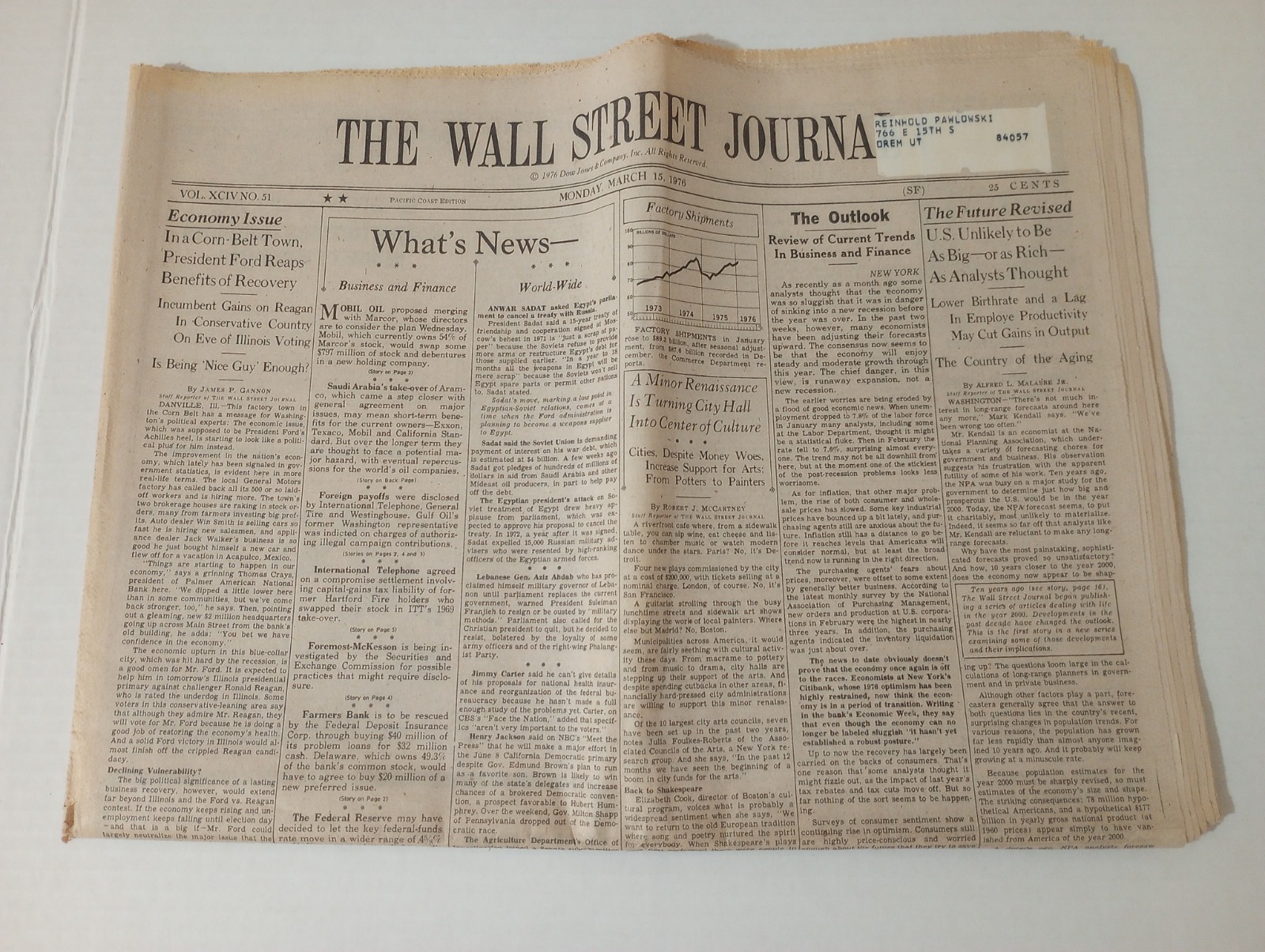 Wall Street Journal March 15 1976 Anwar Sadat Asks To Cancel Russian Treaty