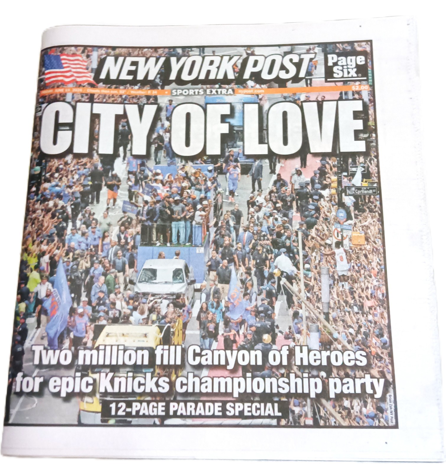 NEW YORK POST NEWSPAPER JUNE 19, 2026 CITY OF LOVE – KNICKS CANYON OF HEROES
