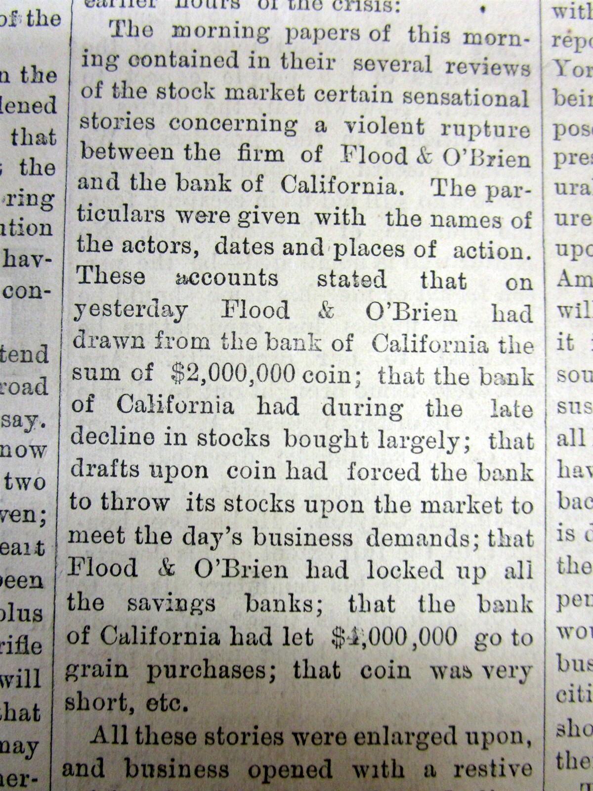 Rare 1873 VISALIA California newspaper broadside “extra” CALIFORNIA BANK FAILURE