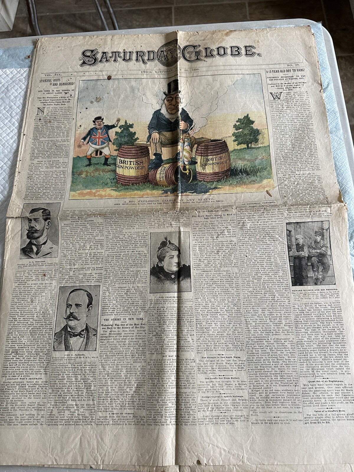 The Utica Saturday Globe July 22 1899 with British Gunpowder Color Illustration