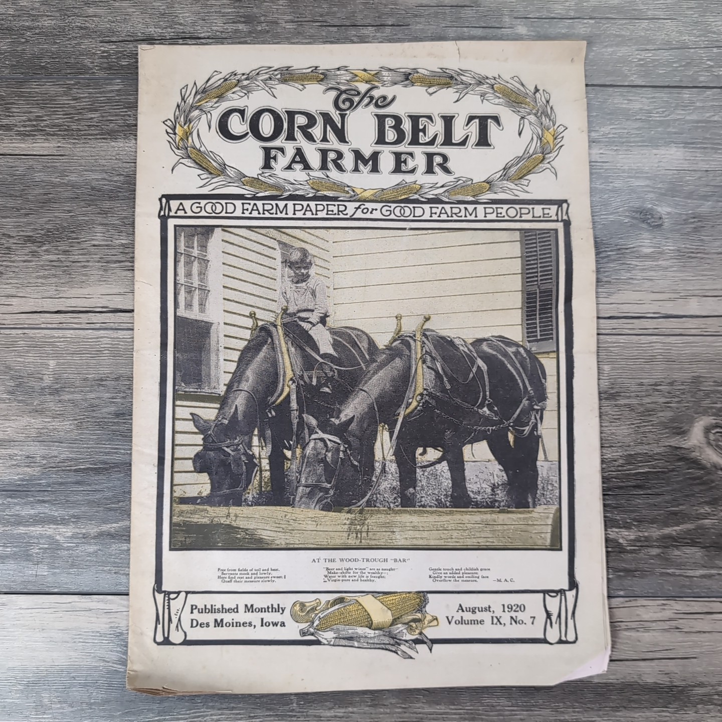 The Corn Belt Farmer August 1920 Publication Monthly Des Moines Iowa Antique RF