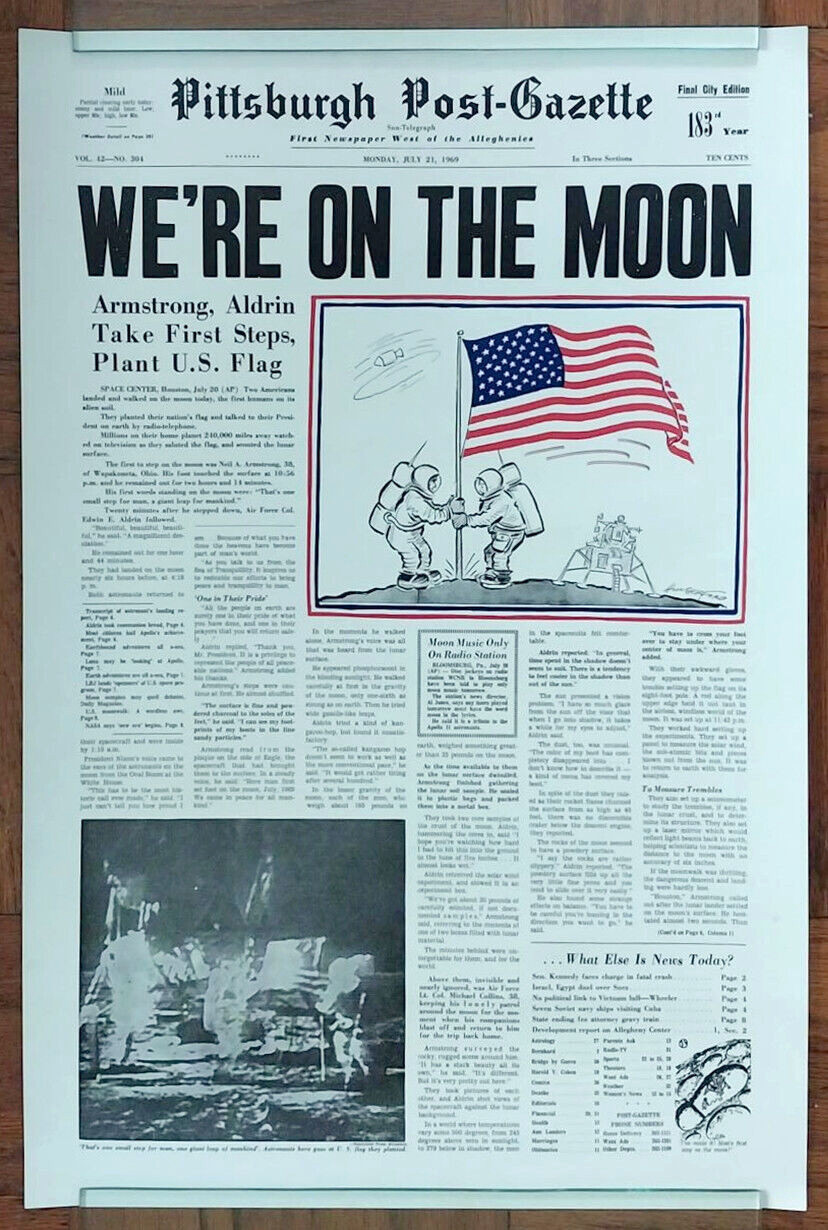 1969 Pittsburgh Gazette “On The Moon” NASA Apollo 11 Landing cover POSTER 16×24