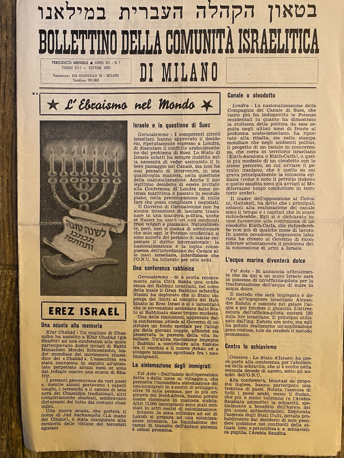 Jewish Community In Italy Newspaper 1956