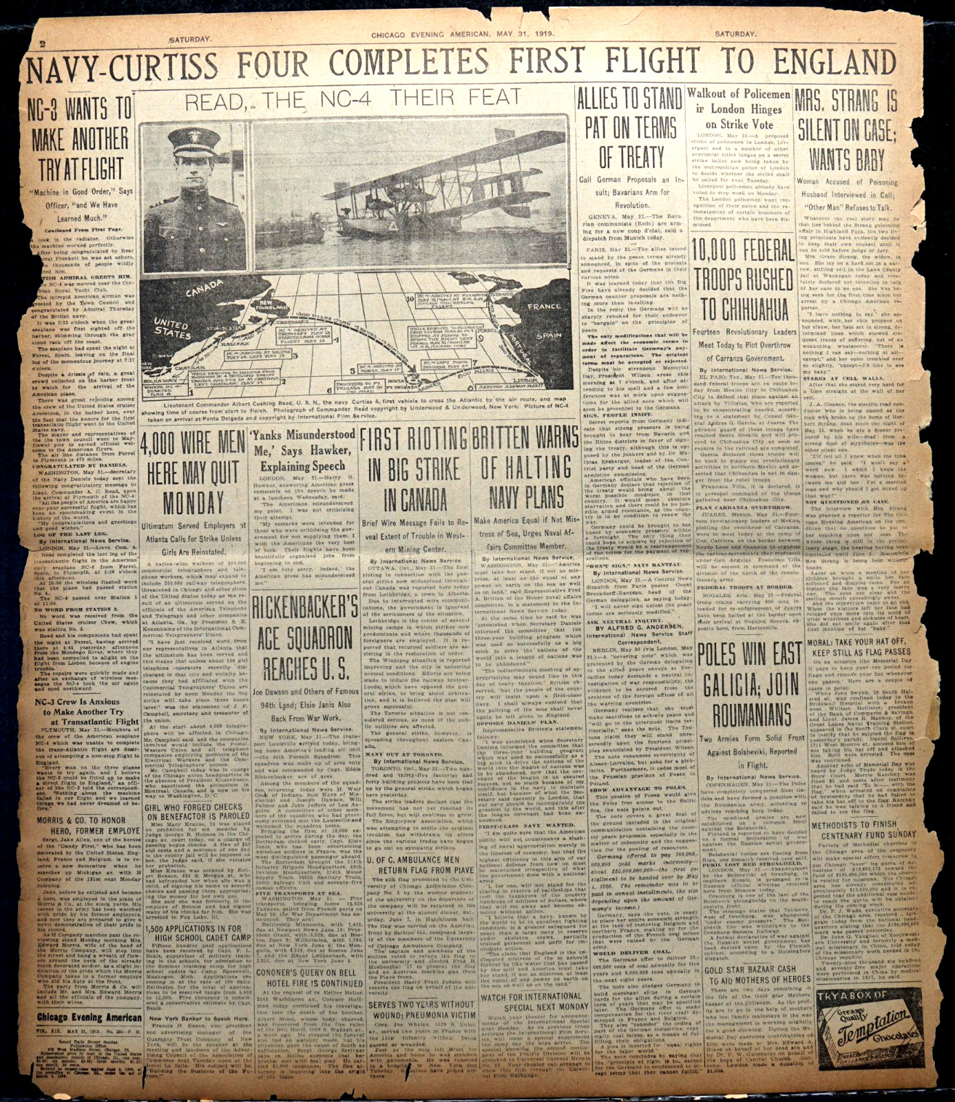1919 Newspaper Front & Sports Page – Drivers Killed at Indianapolis 500 Race