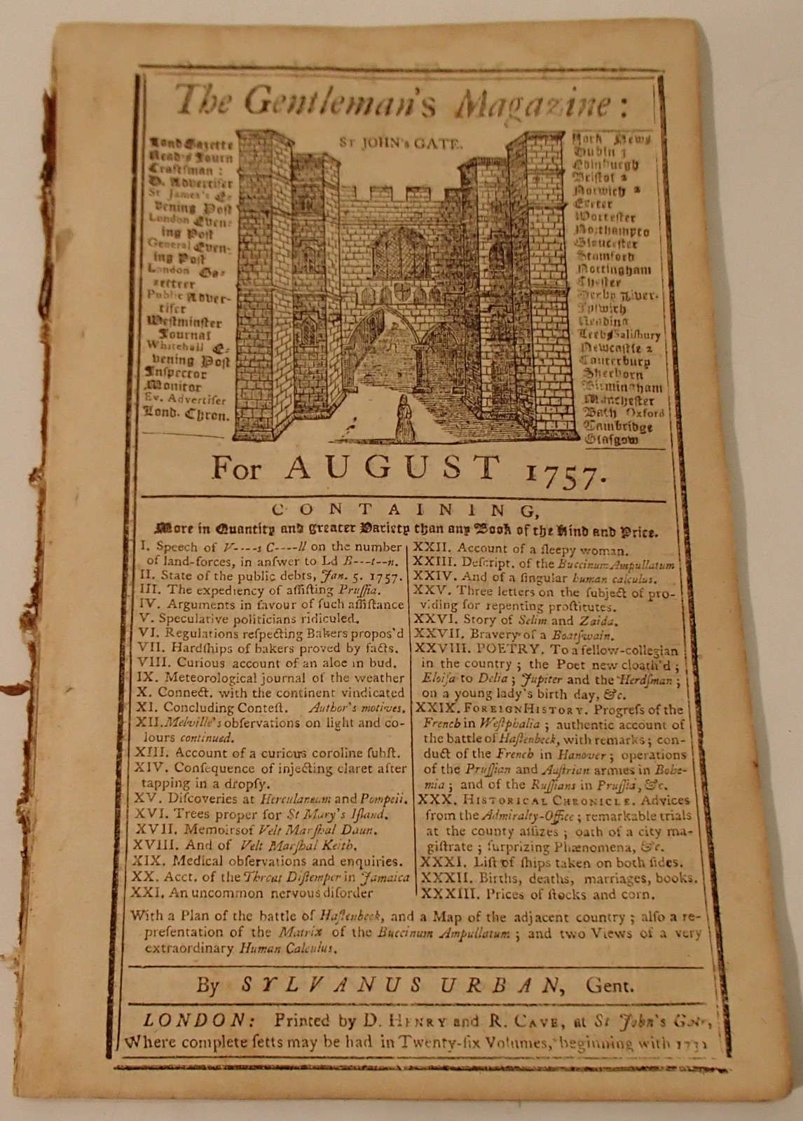 Gentleman’s Magazine August 1757 London Antique Monthly Newspaper England 5″ x 8