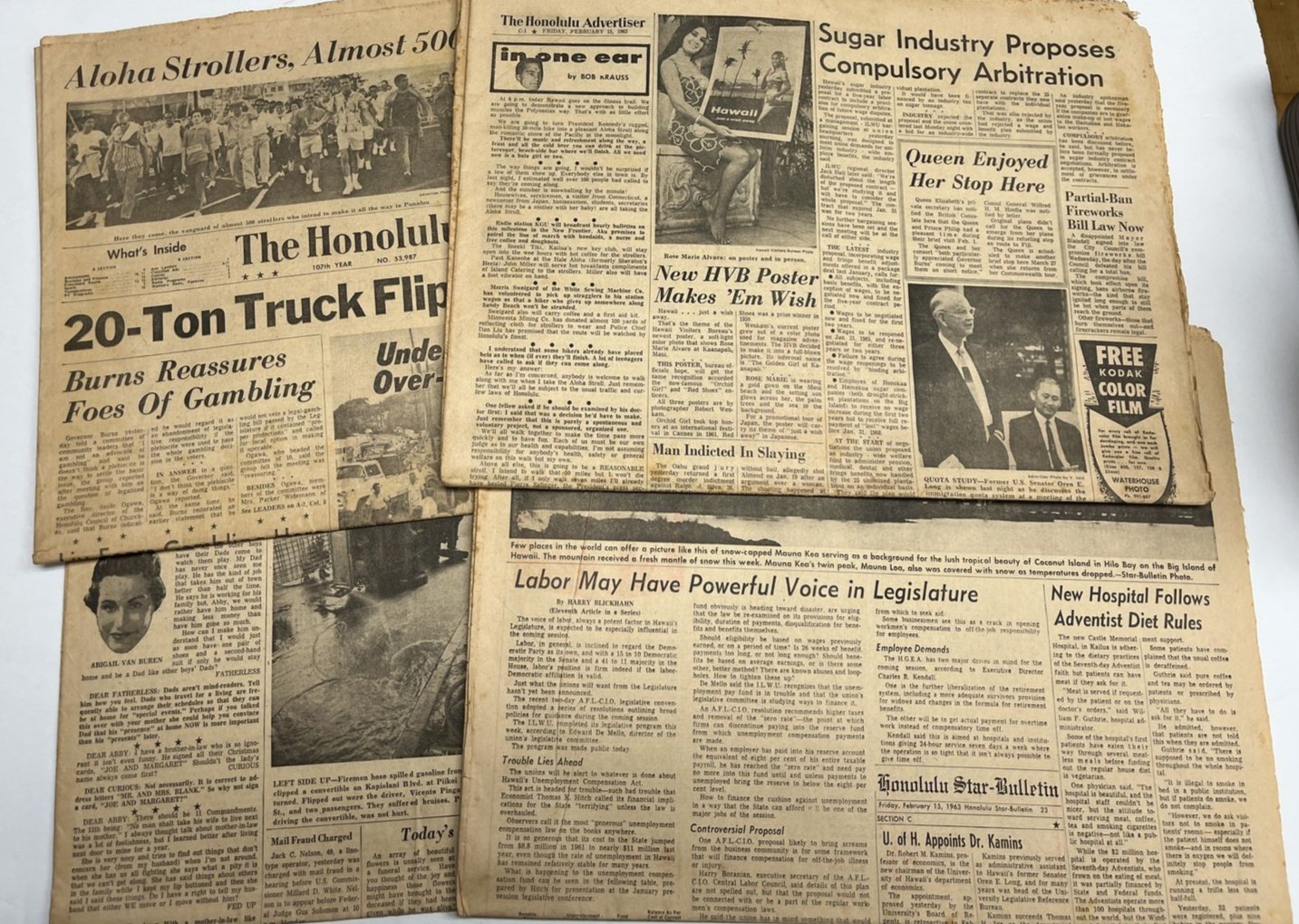 Lot 4 Honolulu Advertiser Star Bulletin Newspapers 1963