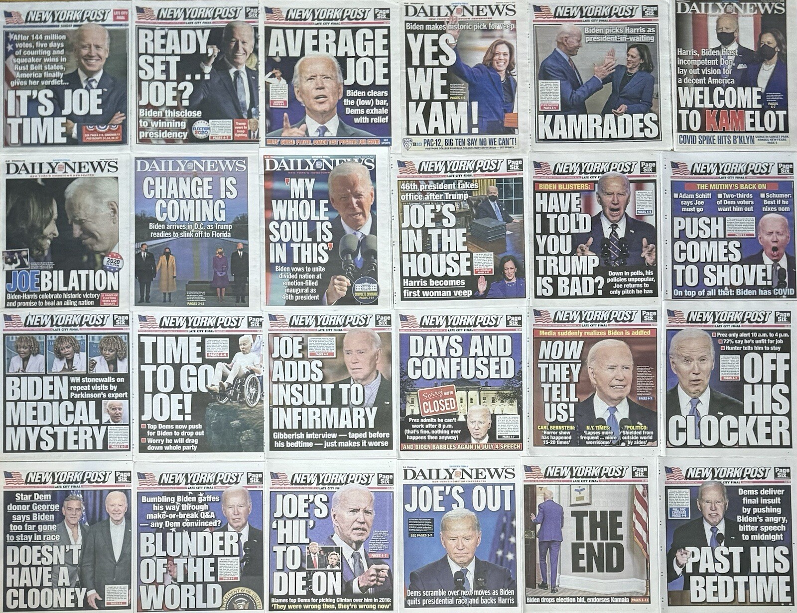 Joe Biden 24 RISE+FALL Newspaper Lot Election New York Post Daily Harris Trump