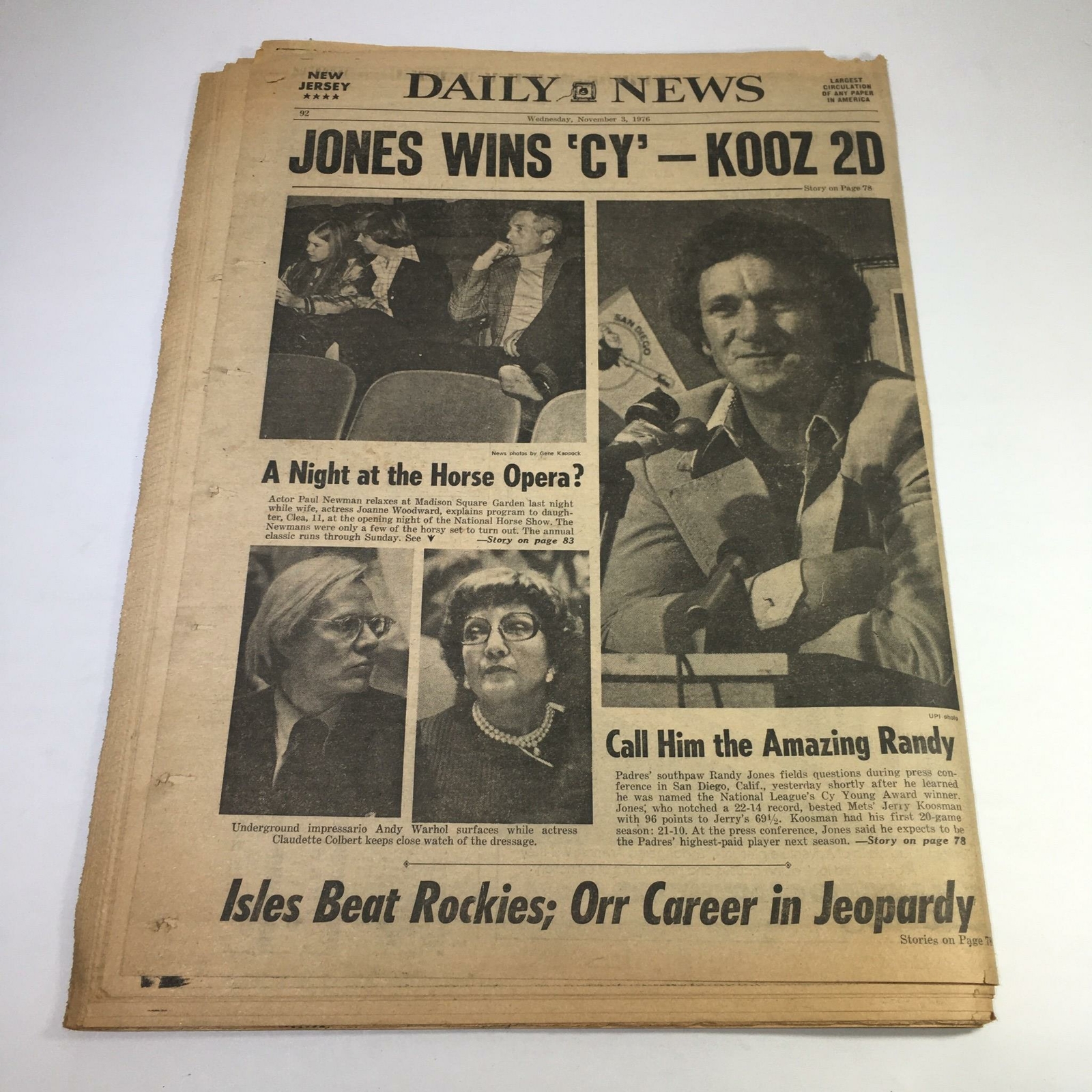 NY Daily News: Nov 3 1976 Jimmy Carter Takes Strong Lead; Williams Reelected