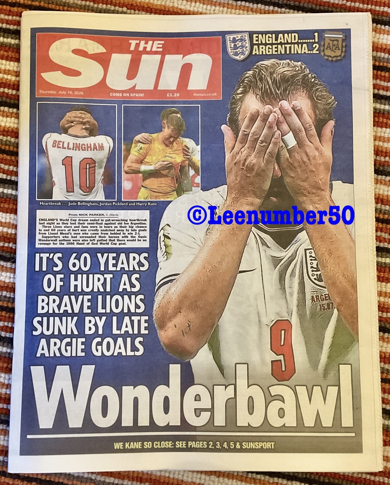 The Sun Newspaper England 16/7/26 New Argentina World Cup