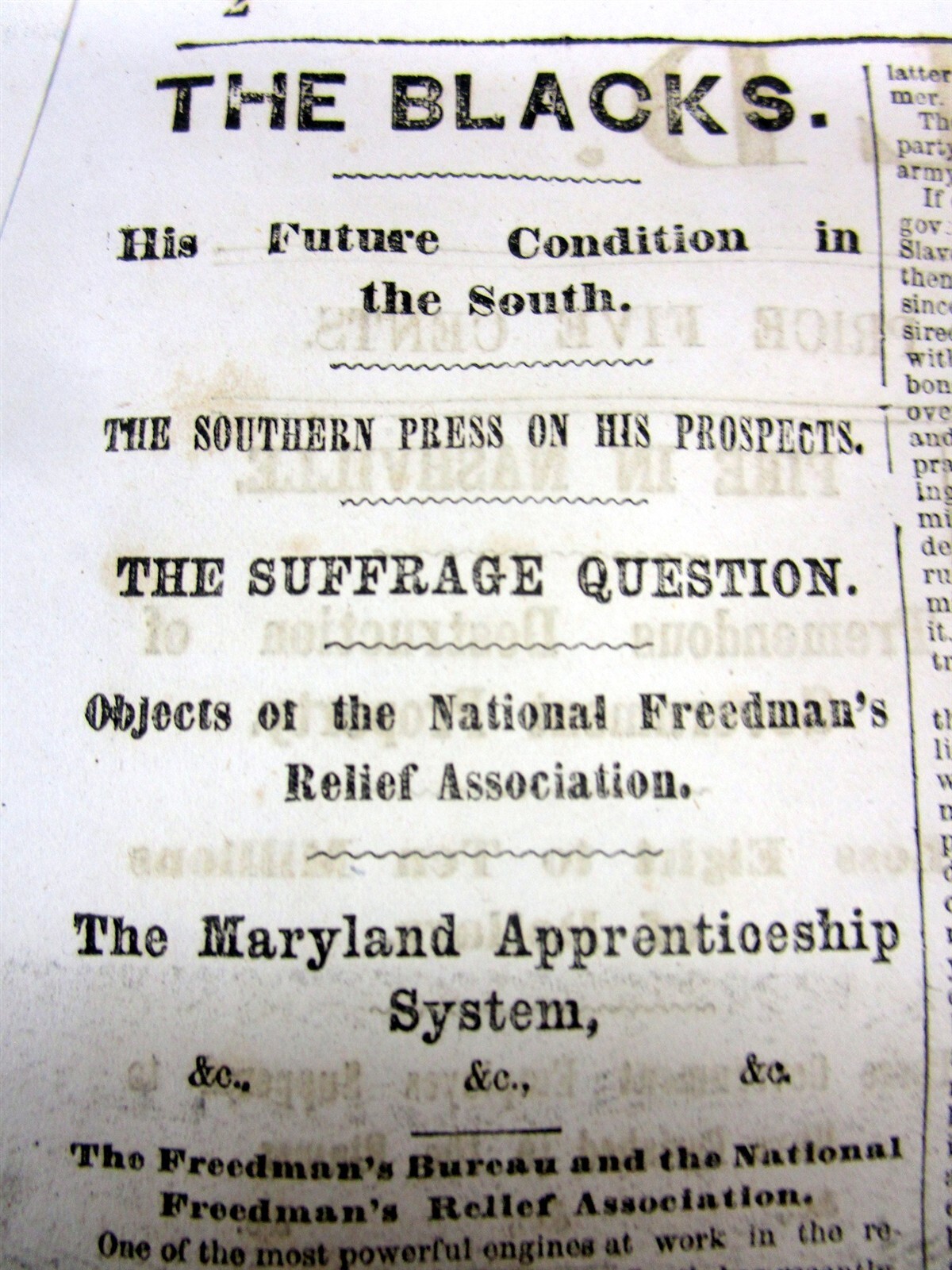 1865 newspaper w FATE of the FREED NEGR0 SLAVES in TENNESSEE after the Civil War