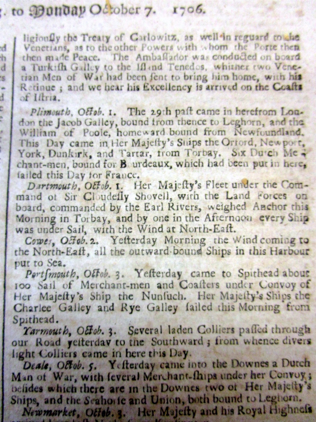 1706 newspaper w SIEGE OF TURIN Italy during The WAR OF THE SPANISH SUCCESSION