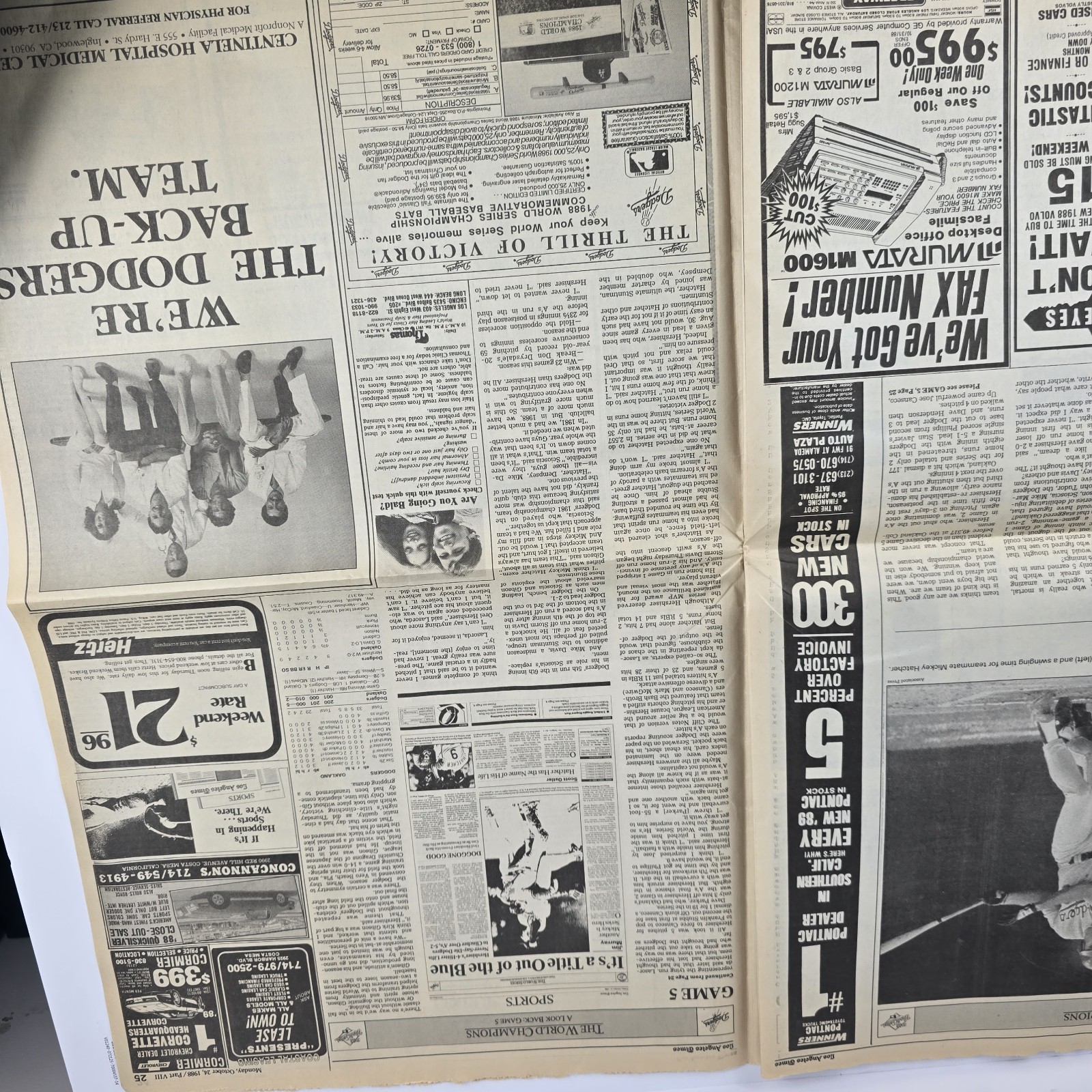 1988 Los Angeles Dodgers World Series Champions Newspaper