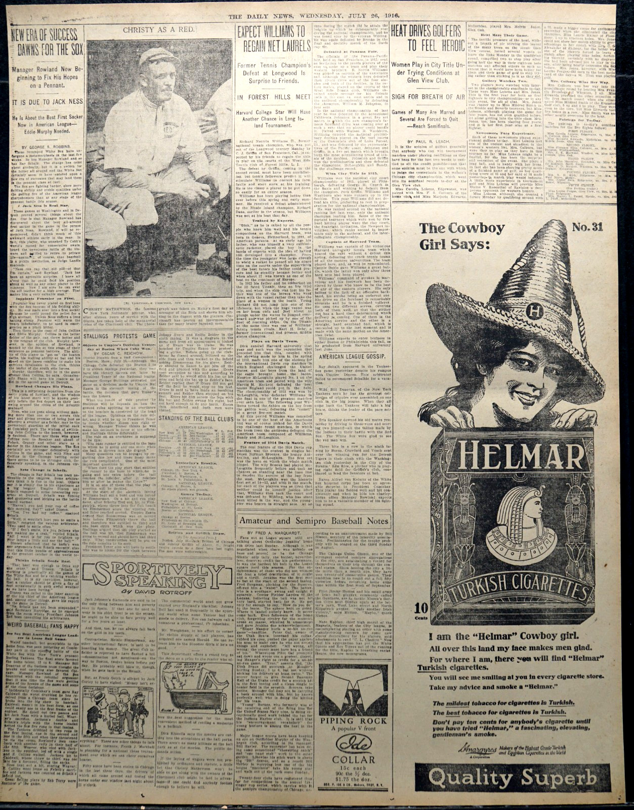 1916 Chicago Sports Pages – Christy Mathewson Traded To Cincinnati Reds