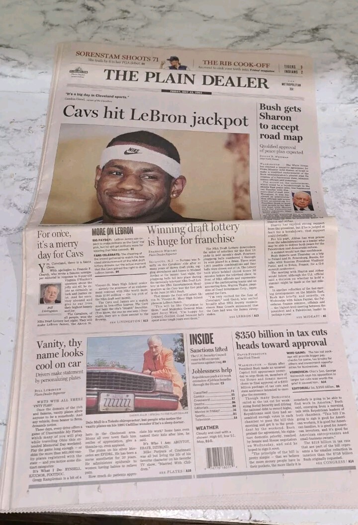 LEBRON JAMES PLAIN DEALER NEWSPAPER “Cavs Hit Lebron Jackpot” 5/23/2003