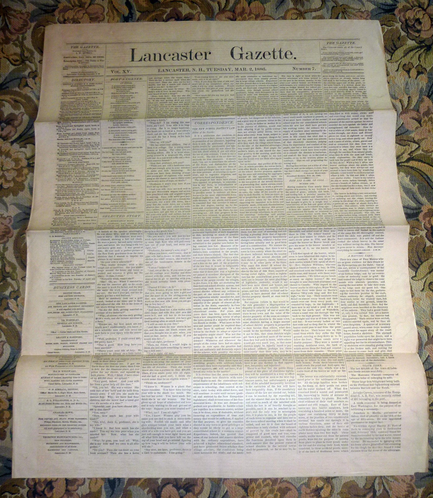 Lancaster, New Hampshire Gazette Newspaper – March 2, 1886