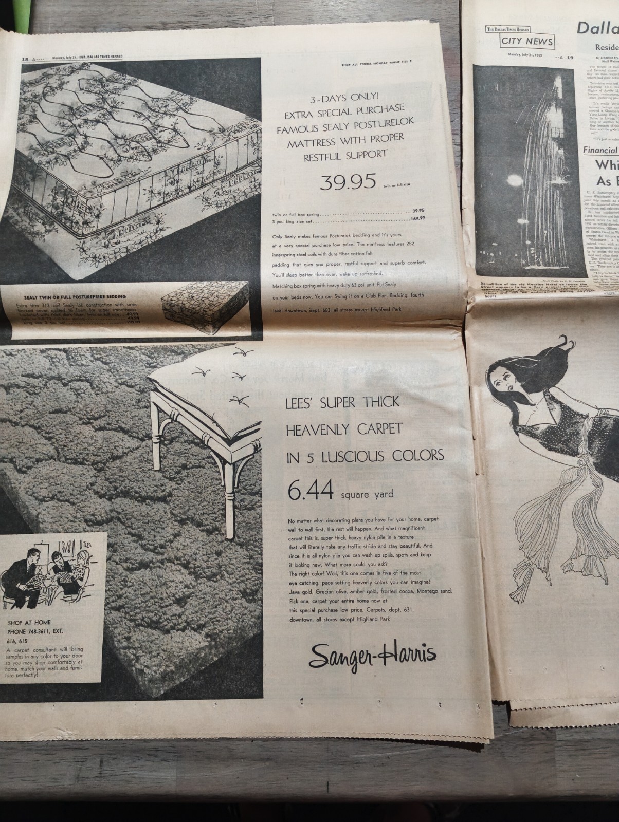 Vintage Dallas Times Herald July 21 1969 Apollo 11 Moon Landing Newspaper