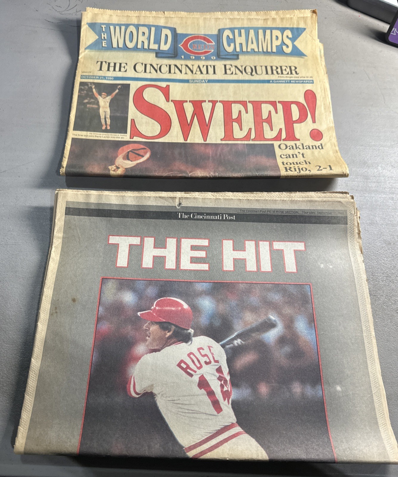 Cincinnati Reds10/21/1990 World Series & 9/12/1985 The Hit Collectible Newspaper