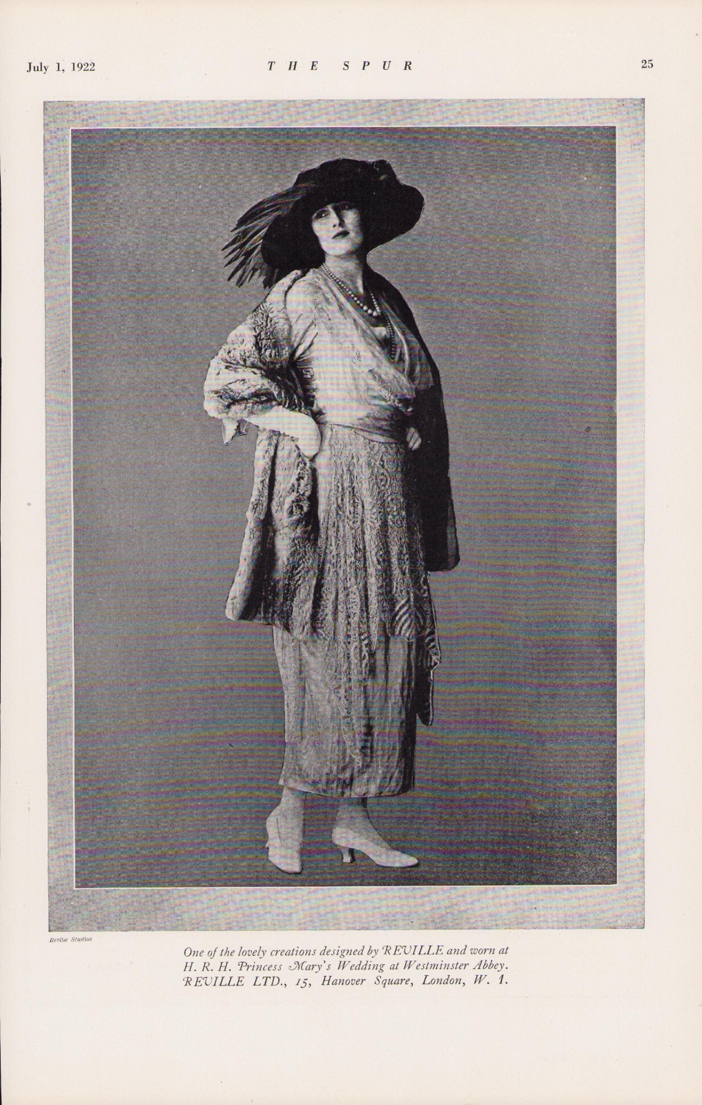 Reville Ltd. Fashion Ad Princess Mary Royal Wedding Vintage Magazine Page 1922