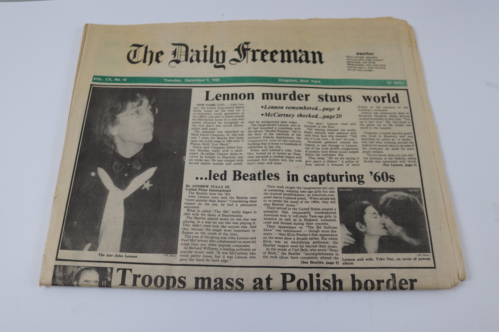 2 Newspapers Dec. 9/10, 1980 – John Lennon Assassination…SEE PHOTOS !!!