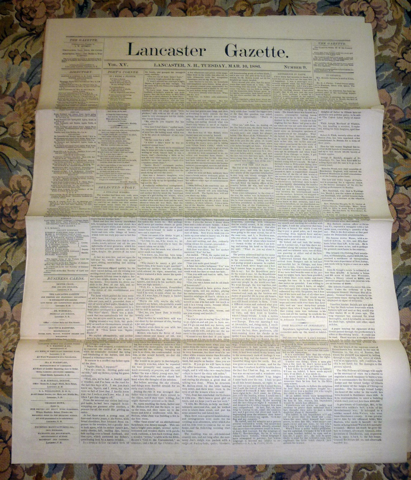 Lancaster, New Hampshire Gazette Newspaper – March 16, 1886