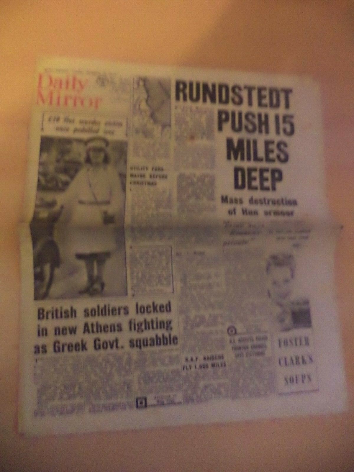 daily mirror OLD VINTAGE ORIG NEWSPAPER 1940S ww2 19 dec 1944 belgium runstedt