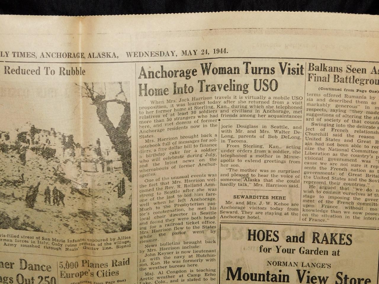 May 24 1944 Anchorage Alaska Newspaper WW2 Anzio Appian Way Italy Kuriles Bombed