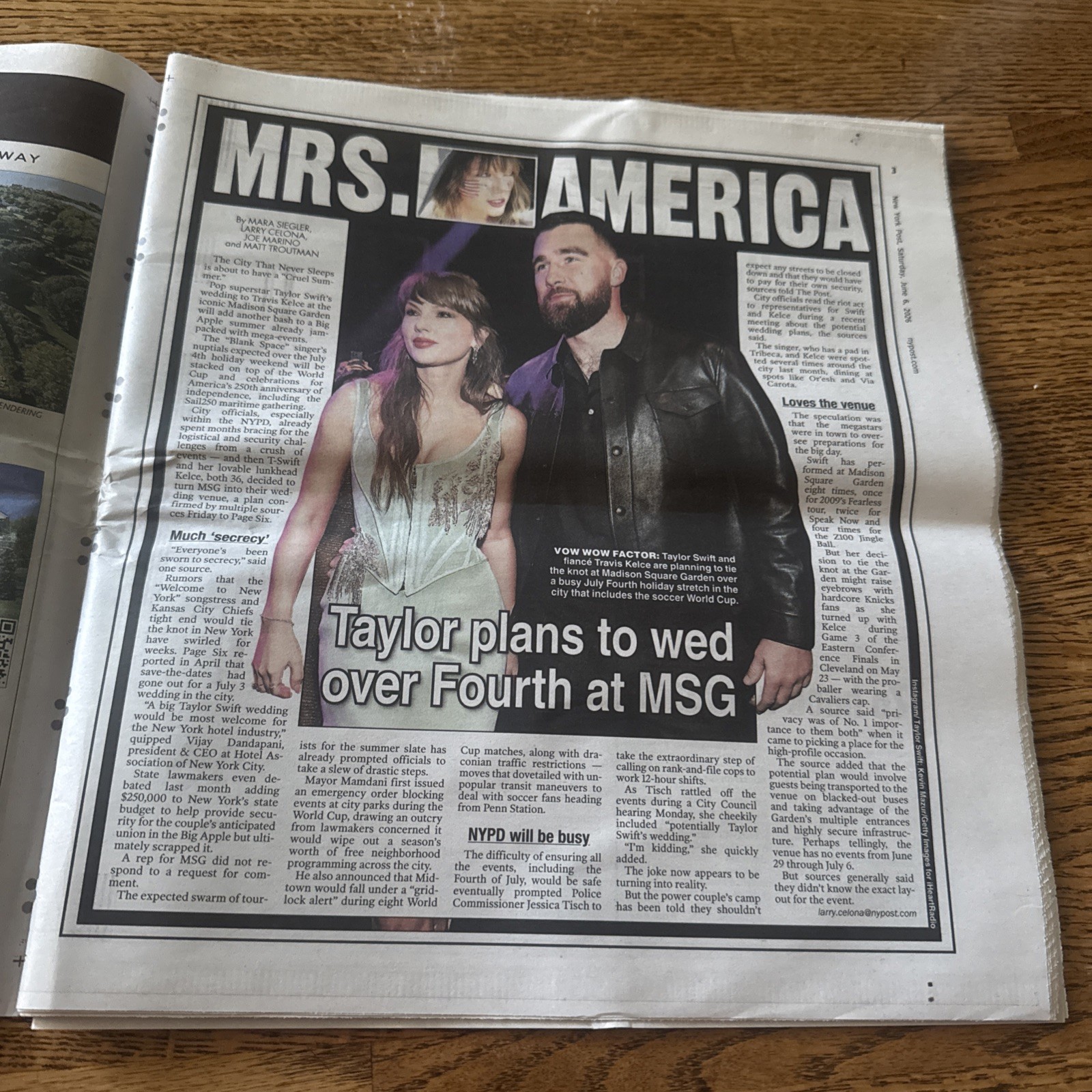 Welcome To New York Taylor Swift Travis Kelce MSG Post Newspaper 6/6/26