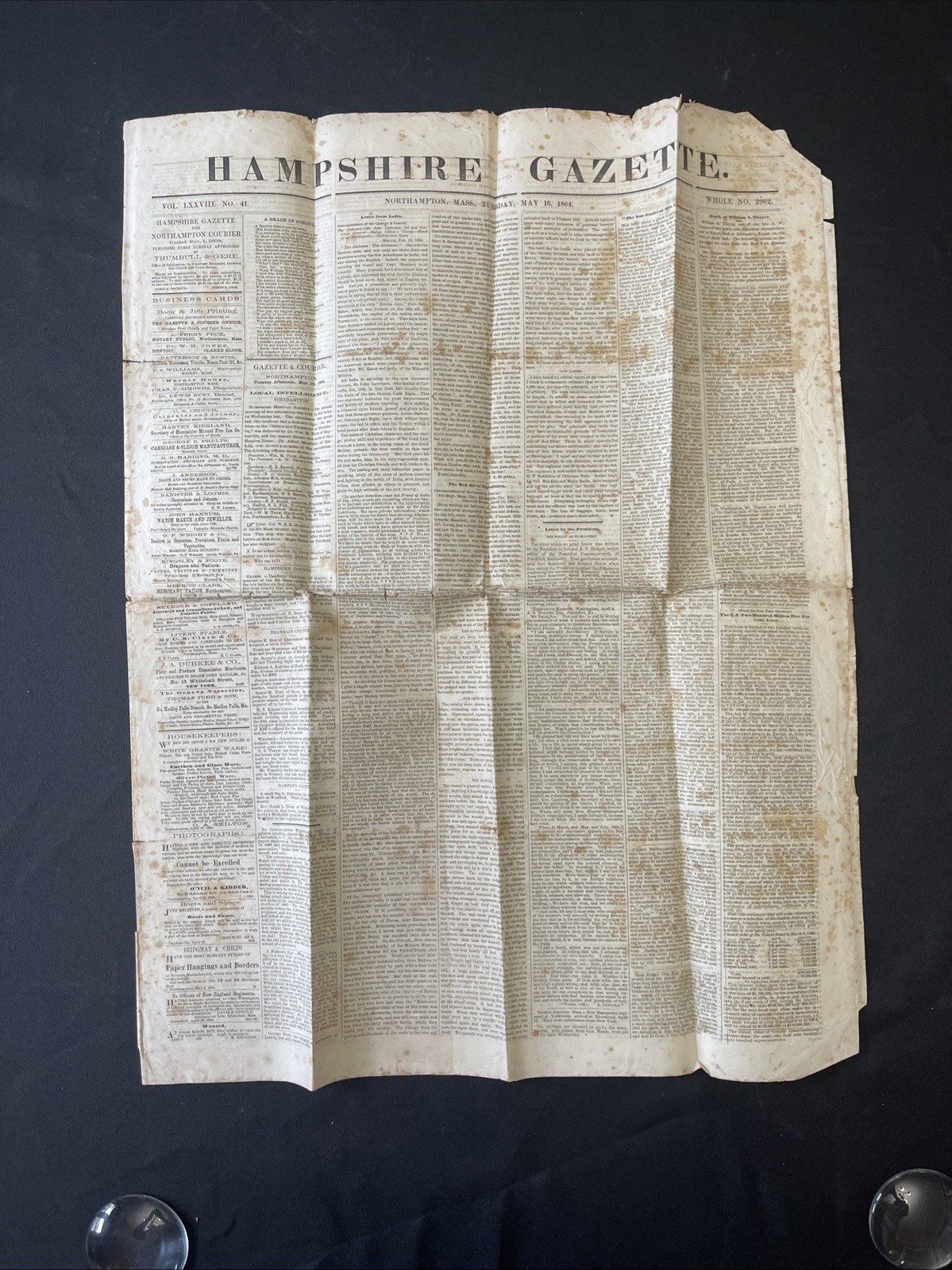 Civil War Newspaper Red River Expedition Abraham Lincoln on Slavery Northampton