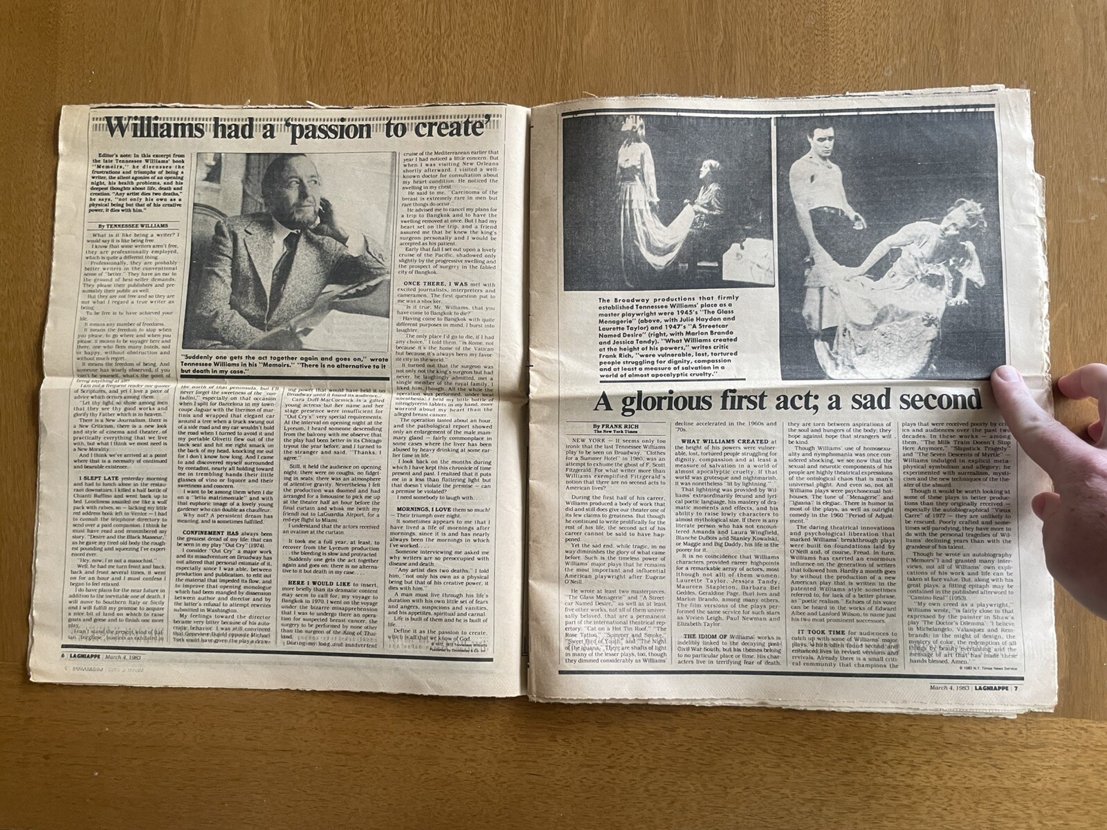 Tennessee Williams Special Edition – New Orleans Times-Picayune (1983 March 4)