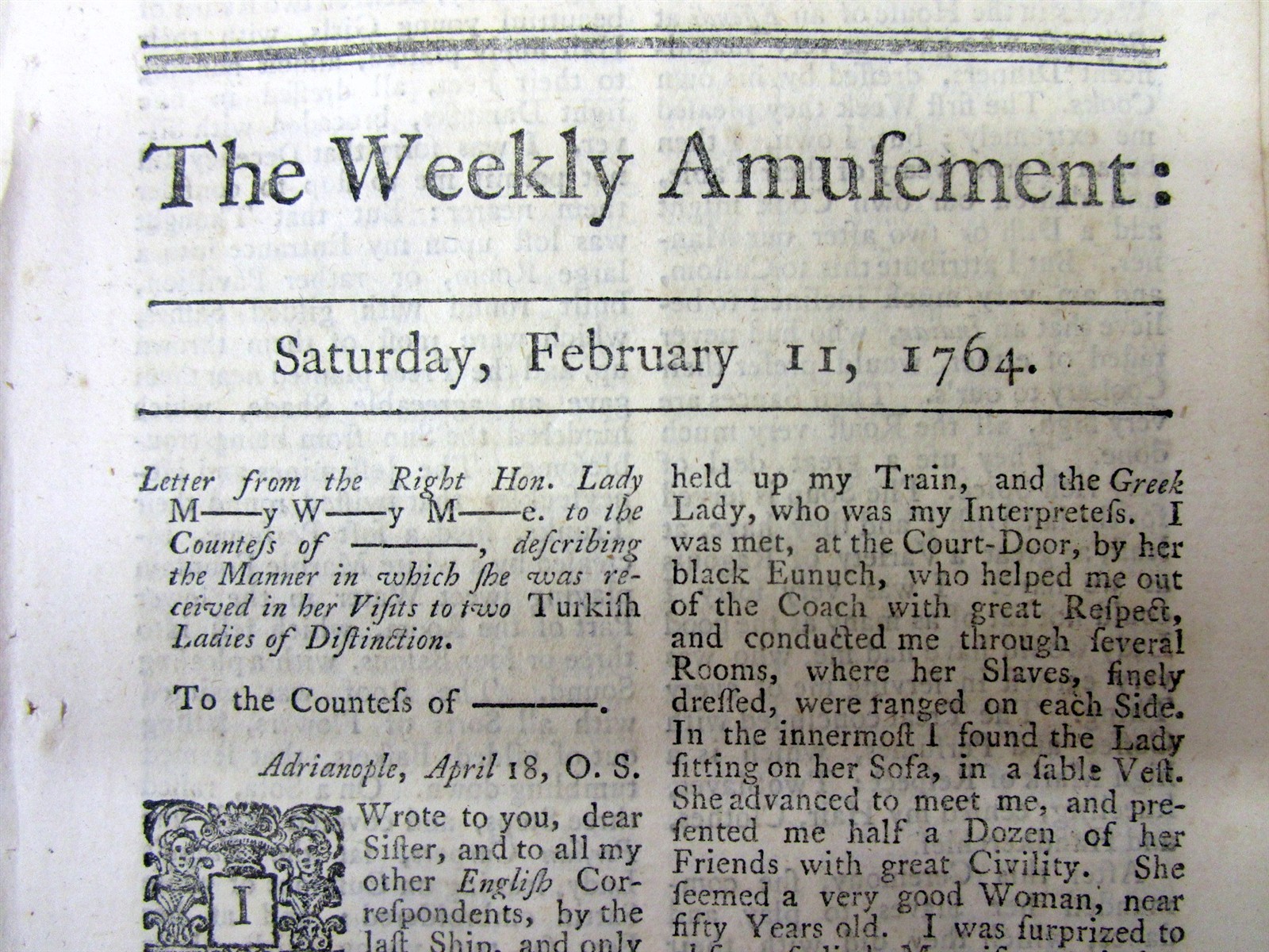 1764 newspaper with PONTIAC’S INDIAN WAR in the OLD NORTHWEST Detroit MICHIGAN