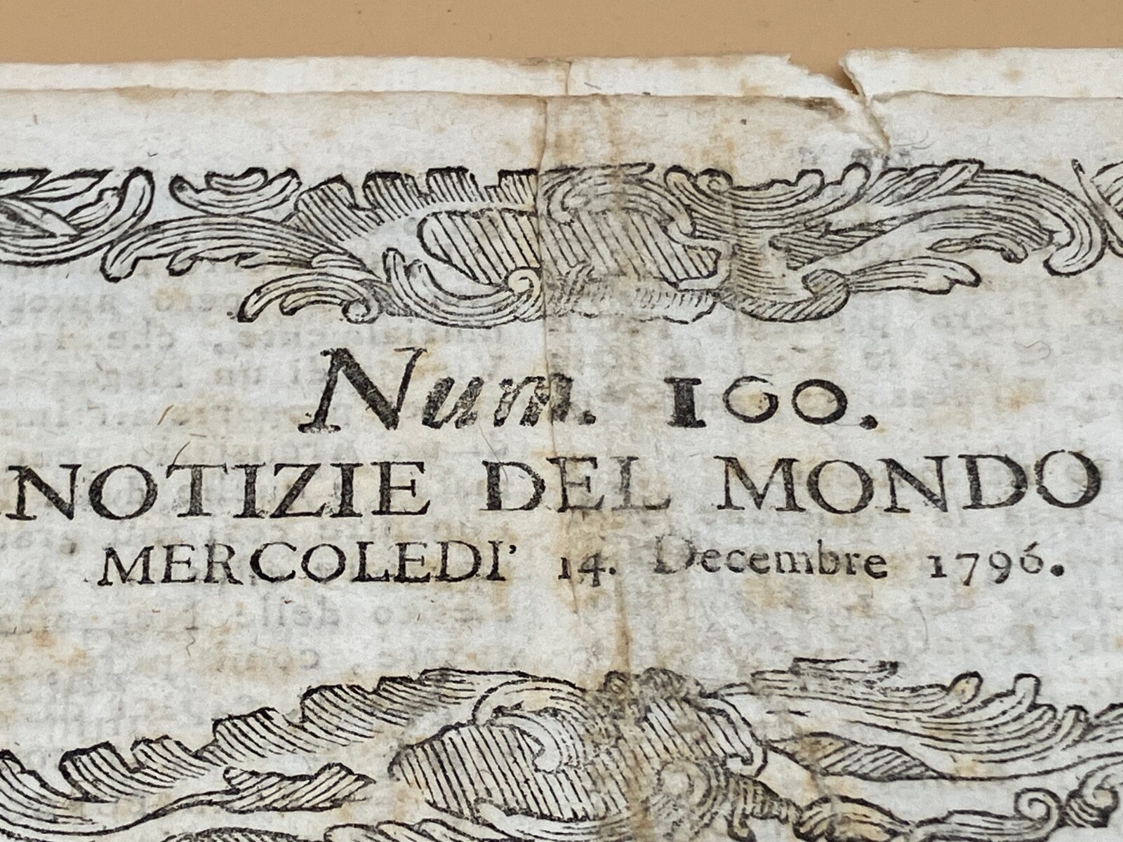 1796 Original Newspaper “Notizie dal Mondo” w/ article on the Directory