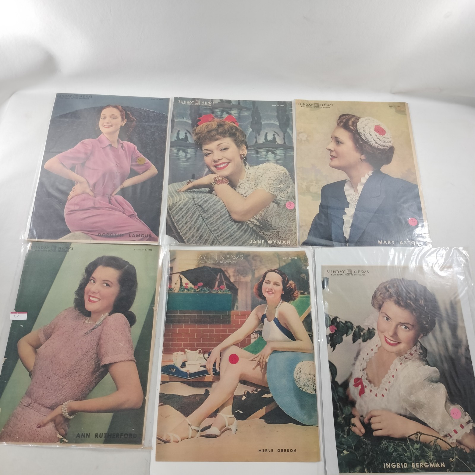 Vintage Lot of 27 Sunday News Covers 1940s Hollywood Actresses