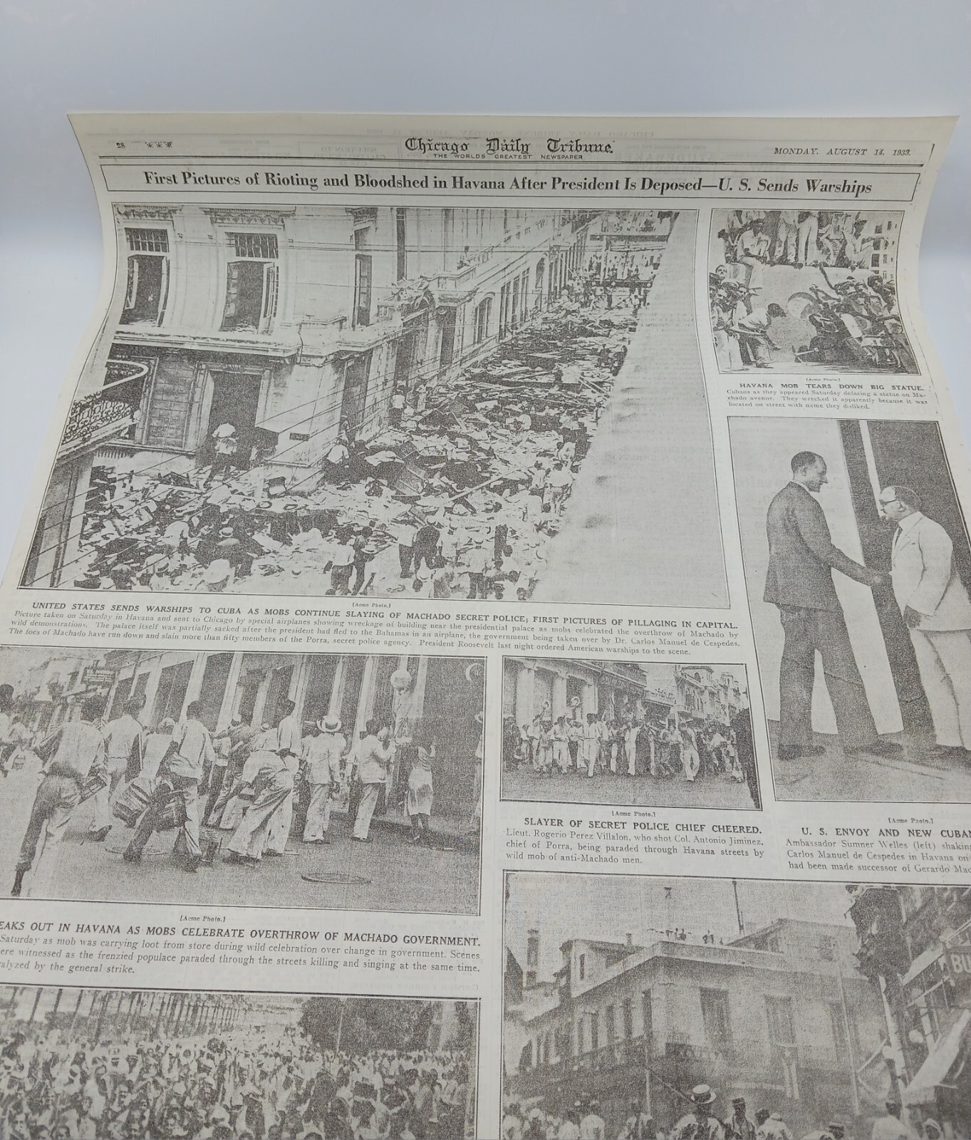 1933 Cuban Crisis Rioting in Havana Gerardo Machado Carlos Cespedes Newspaper