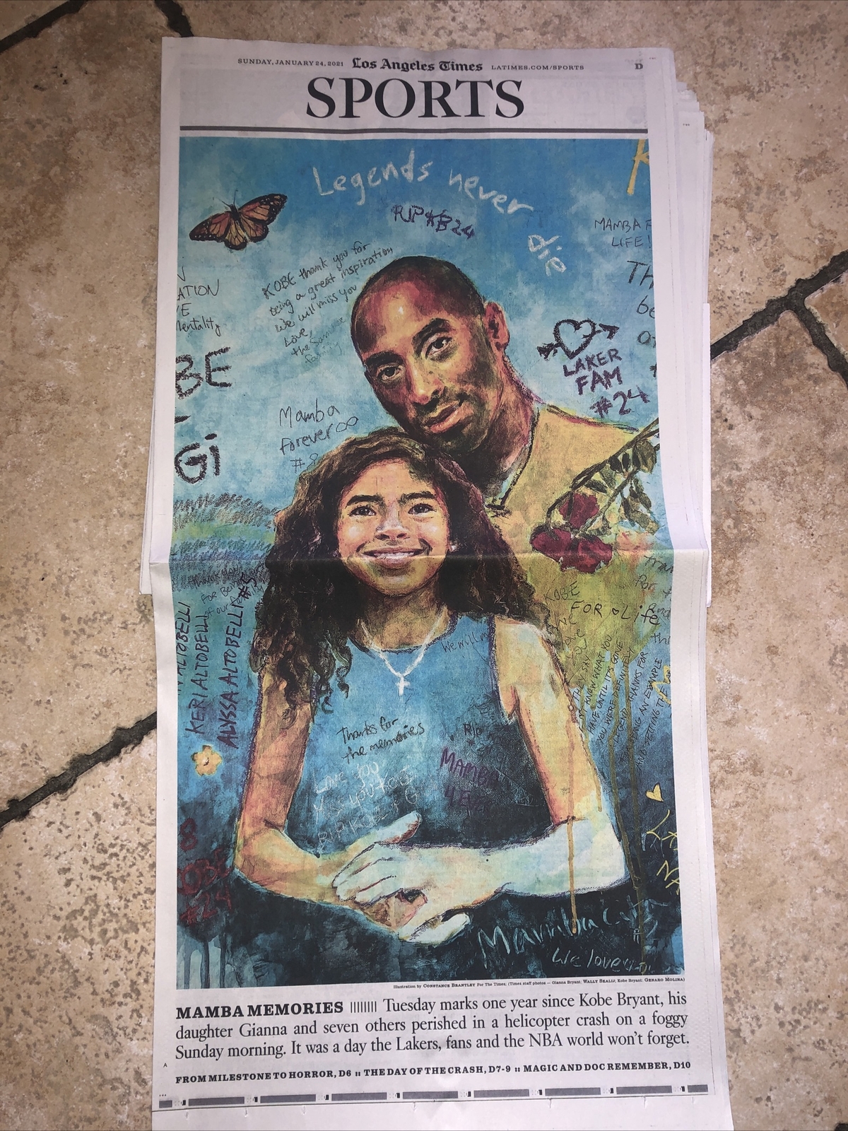 L.A. TIMES NEWSPAPER JAN 24 2021 KOBE BRYANT LEGENDS NEVER DIE with Gianna