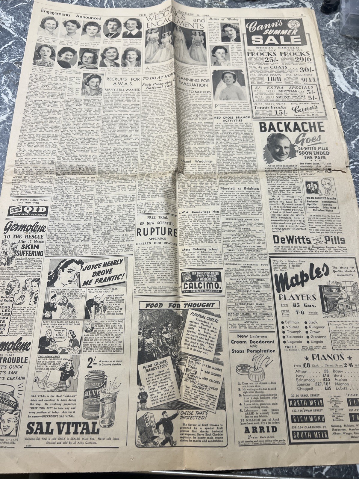 VINTAGE NEWSPAPER THE AGE 1940s ADVERT WW2 SCRAPBOOKING ART