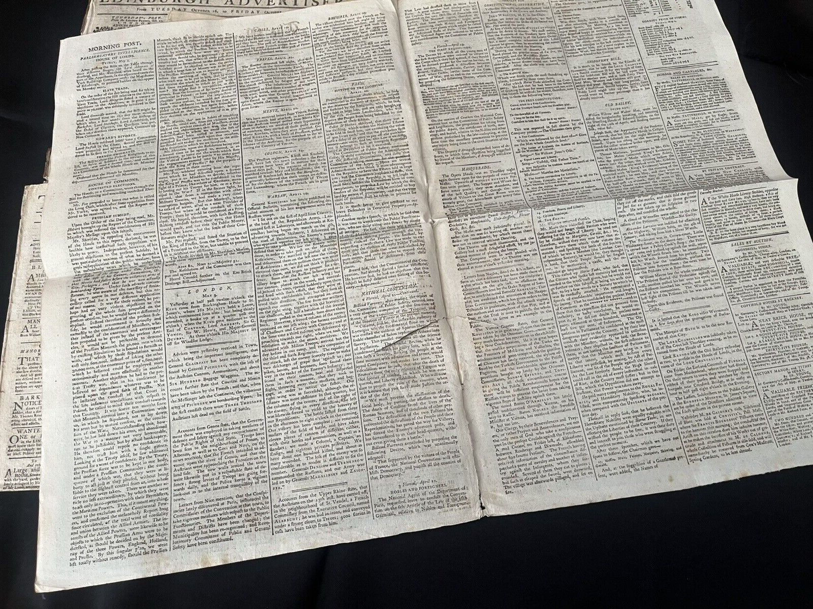 OLD NEWSPAPER FROM 1700s – Stock Prices, Historical Events, Trade, Economy, Wars