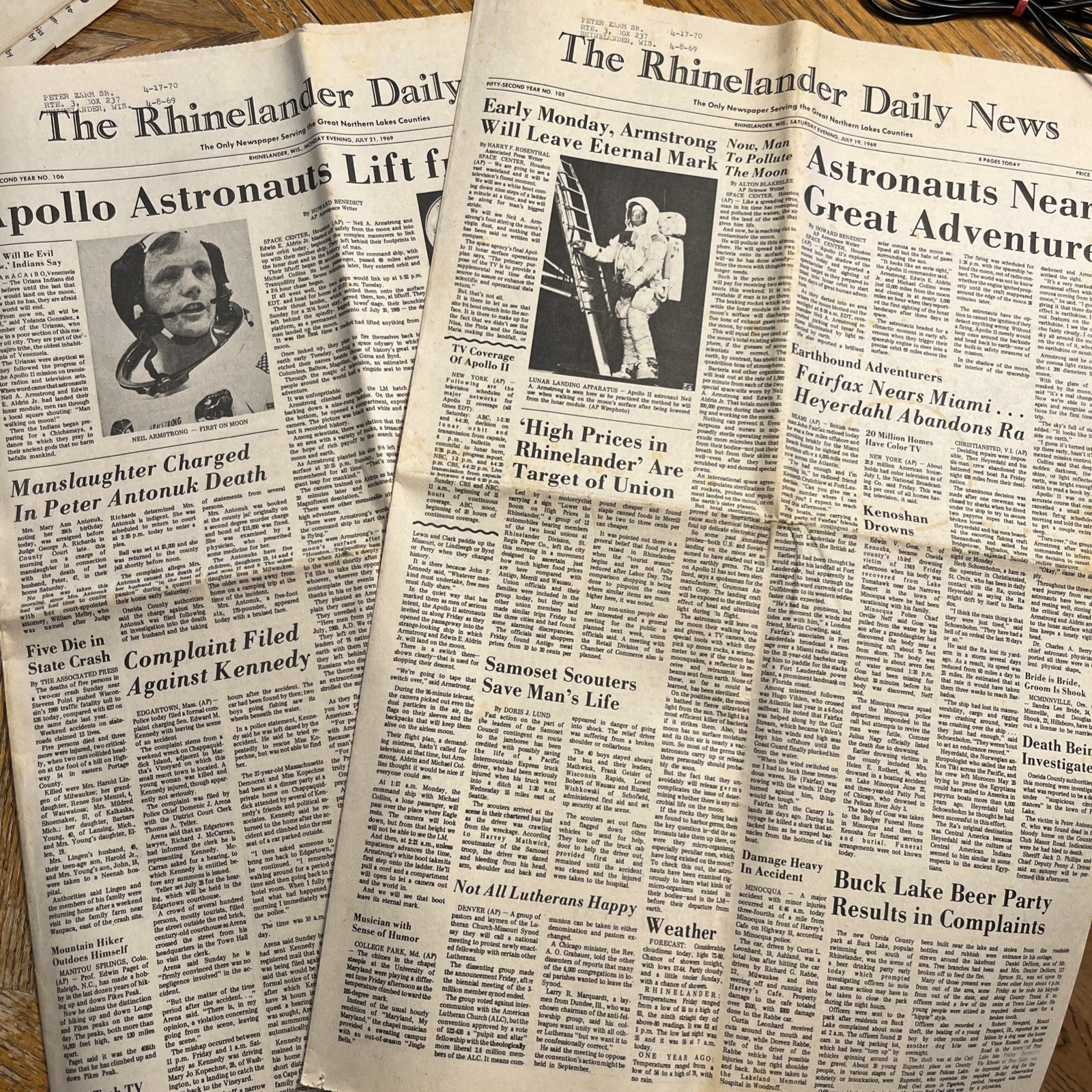 Historic Apollo 11 Moon Landing Set Rhinelander Hodag News July 20 & 21, 1969