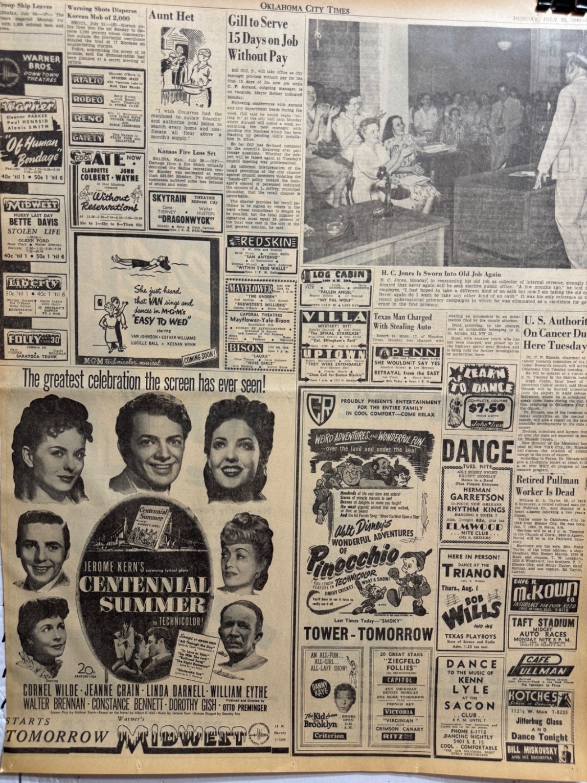 1946 JULY MOVIE ADS 20 OKLA. CITY NEWSPAPER PAGES WITH LOTS OF ADS GROUP # 27