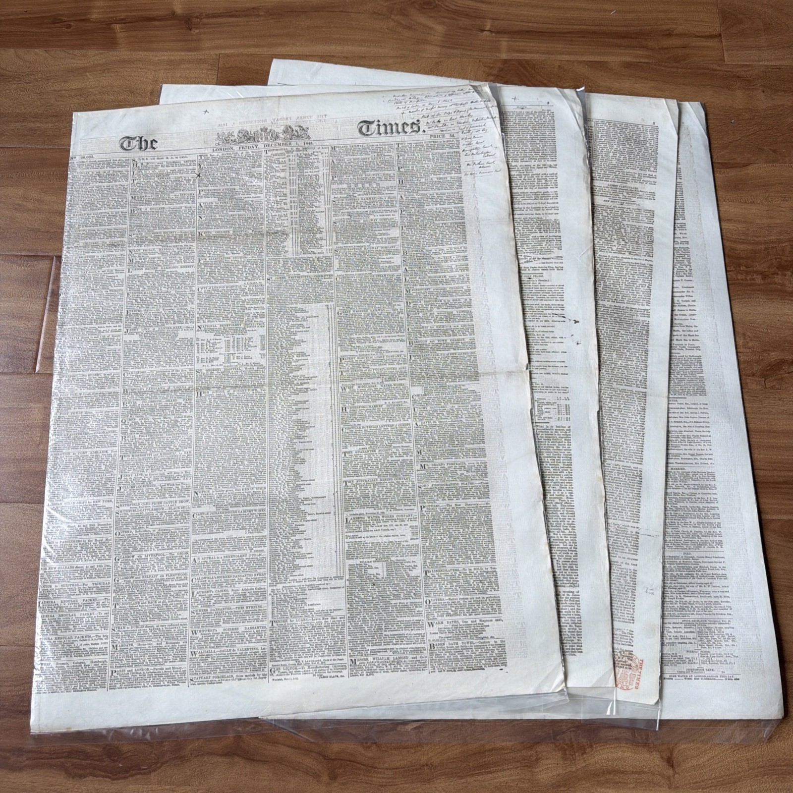 December 1 1848 THE LONDON TIMES Antique Early Victorian ORIGINAL Newspaper