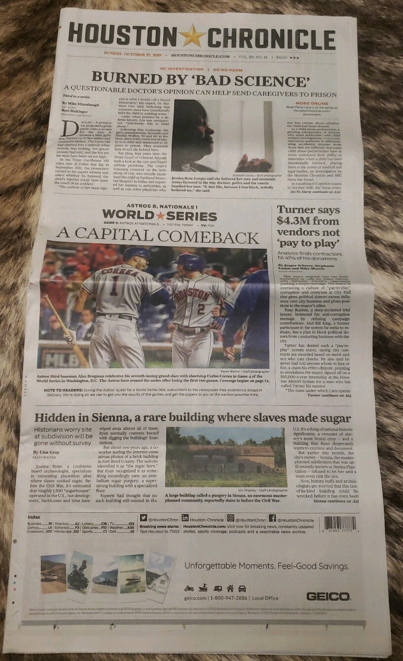 2019 World Series game 4 Houston Chronicle newspaper ASTROS NATIONALS ??