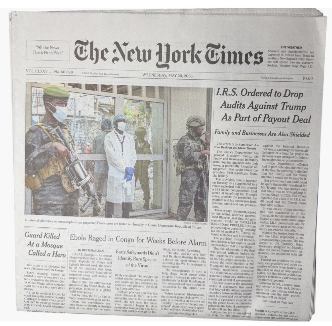 The New York Times News Paper LOT/9 May 16 17 18 19 20 21 22 23 24 -2026 UNREAD