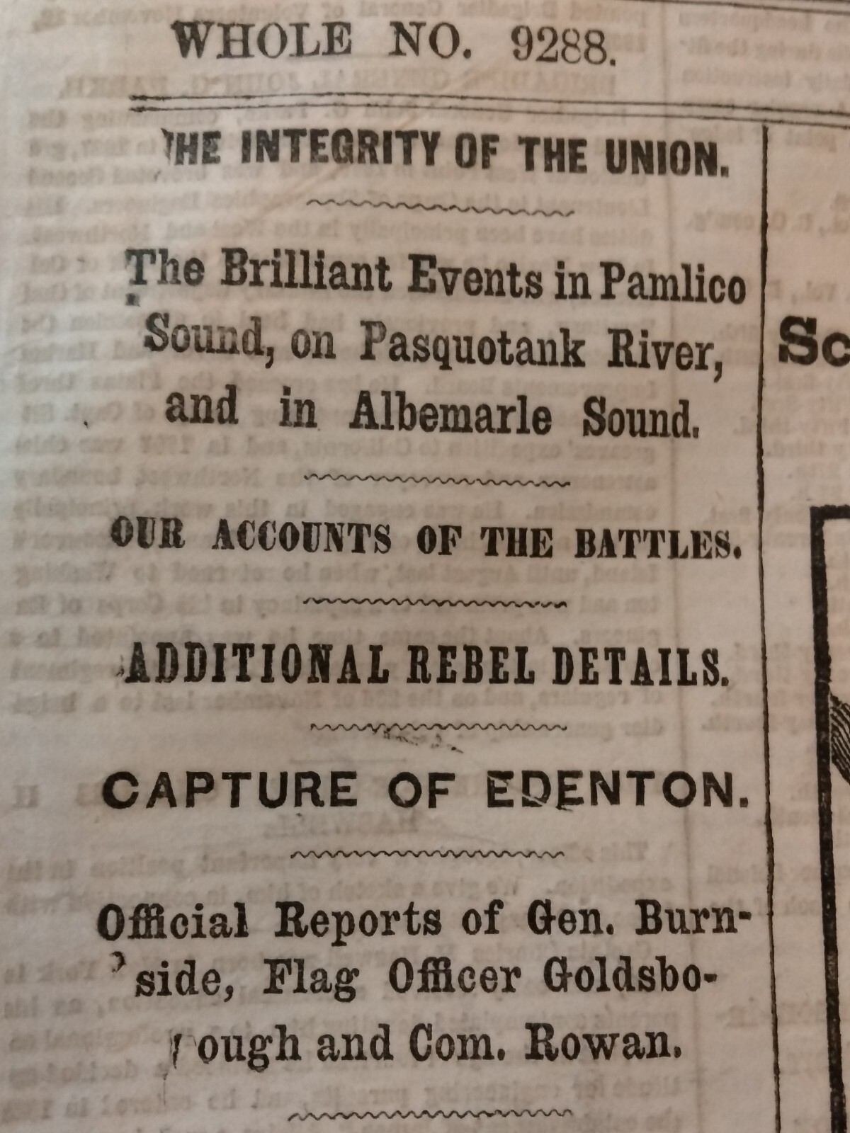Civil War Newspapers- BRILLIANT VICTORY AT ROANOKE, BOMBARDMENT OF FORT DONELSON