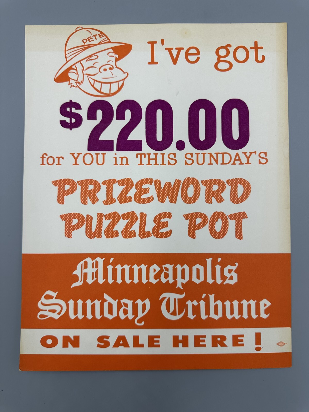 1960s MINNEAPOLIS TRIBUNE Crossword PRIZEWOOD PETE PUZZLE POT Poster
