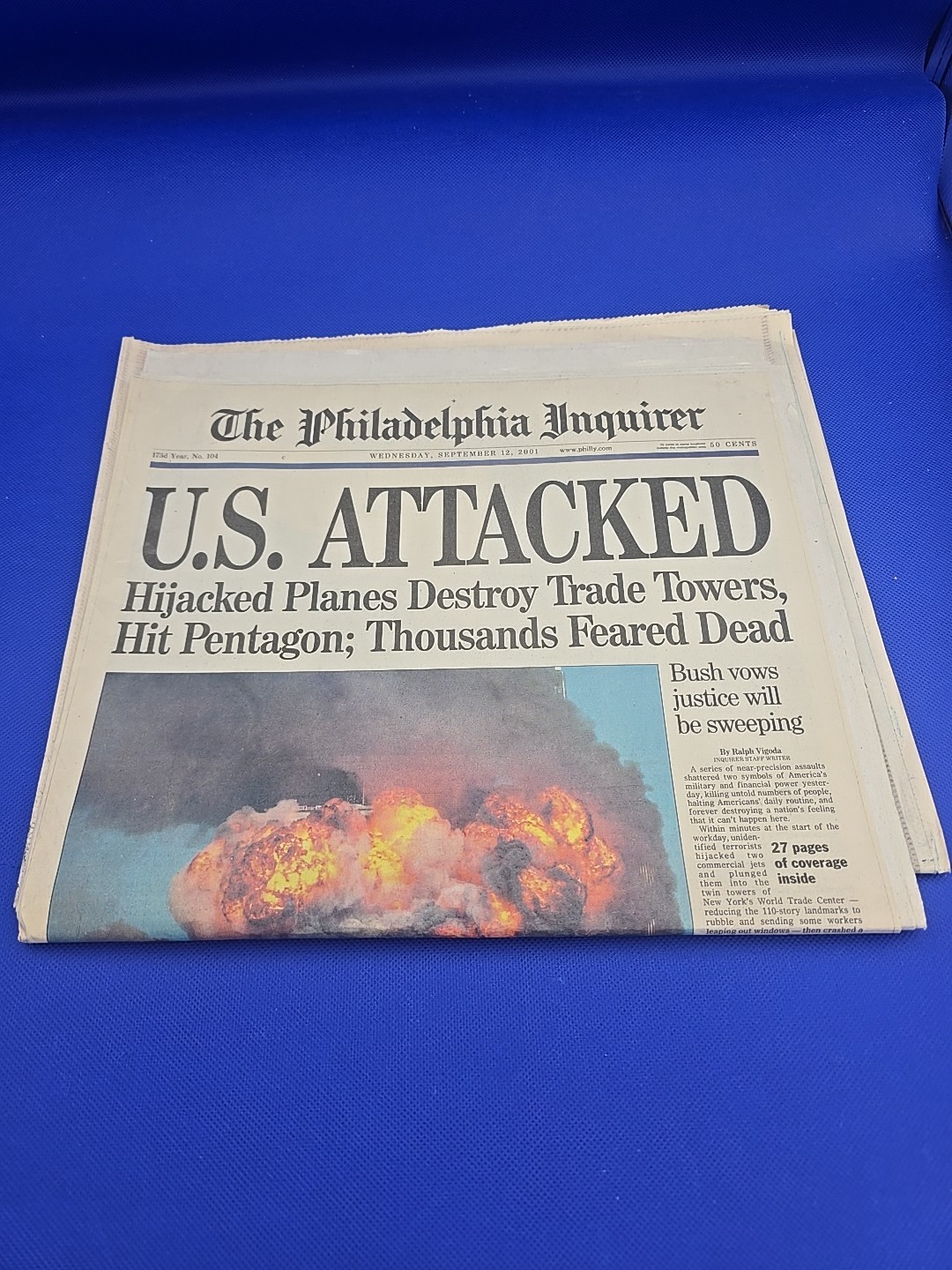The Philadelphia Inquirer 9/11/2001 U.S. Attacked Hijacked Planes Newspaper