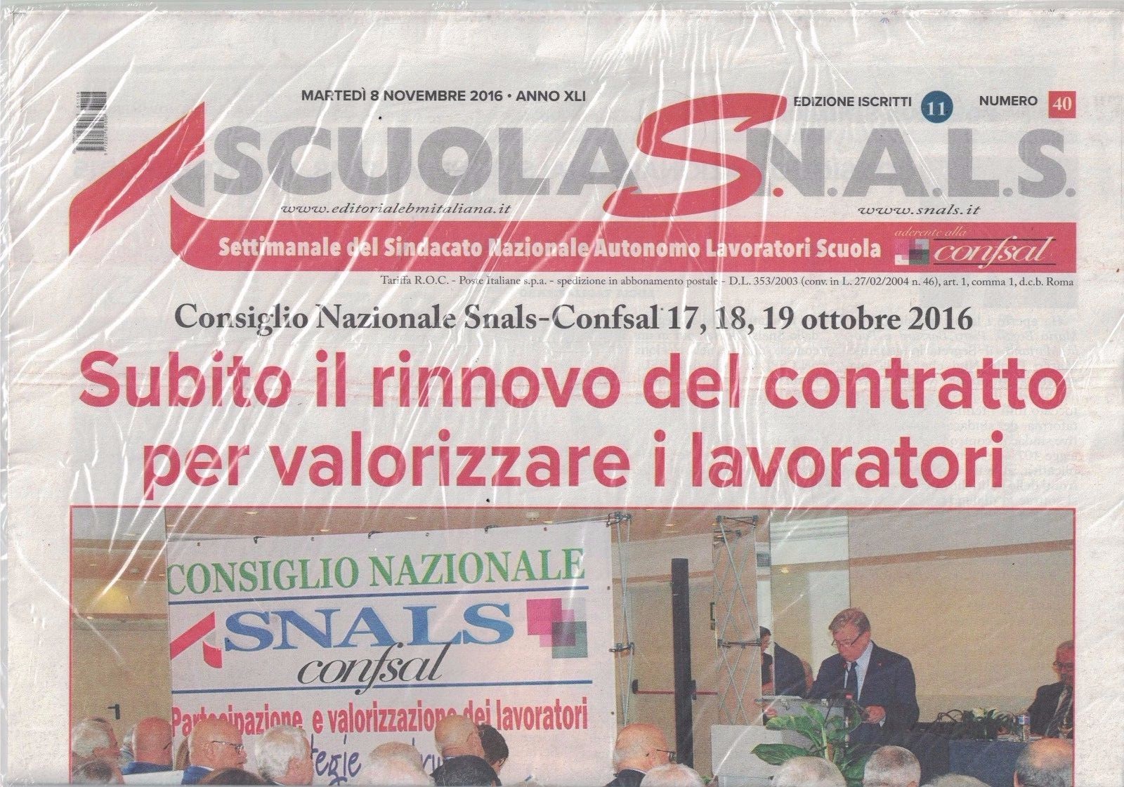 2016 11 08 – SCUOLA S.N.A.L.S. – 08 11 2016 – N.11 – ANNO XLI – SUBITO IL RINNOV